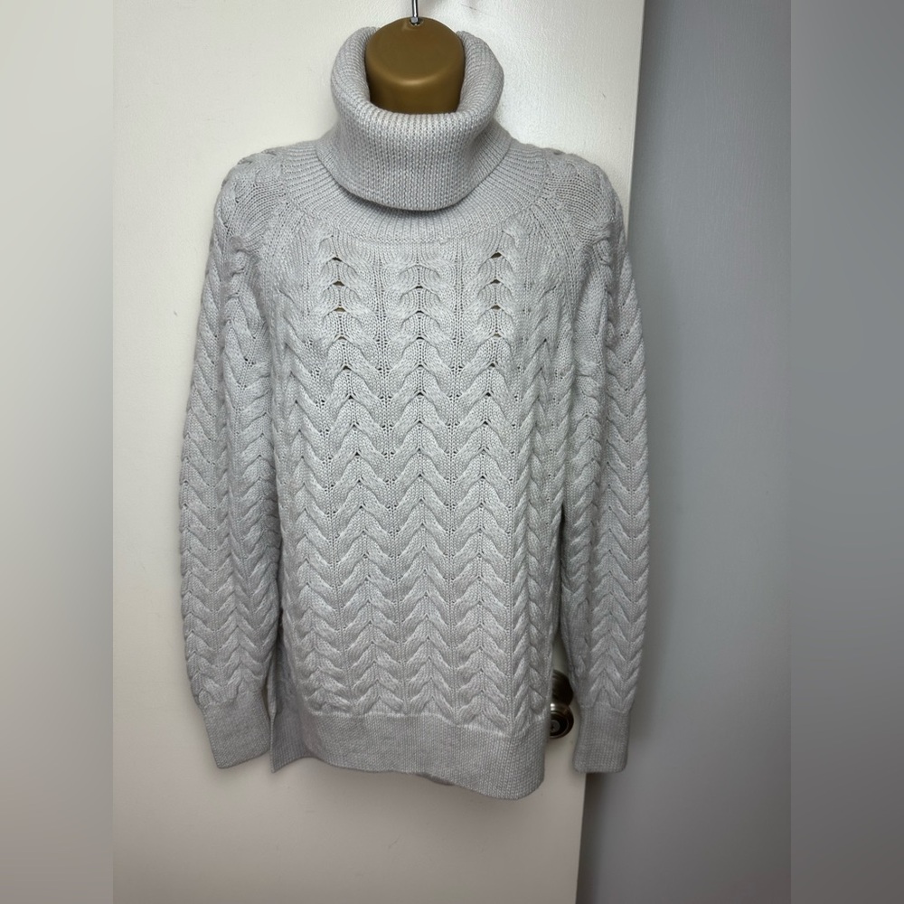 Wilfred Free Aritzia Grey Wool Turtleneck Chunky Cable Knit Oversized Sweater S